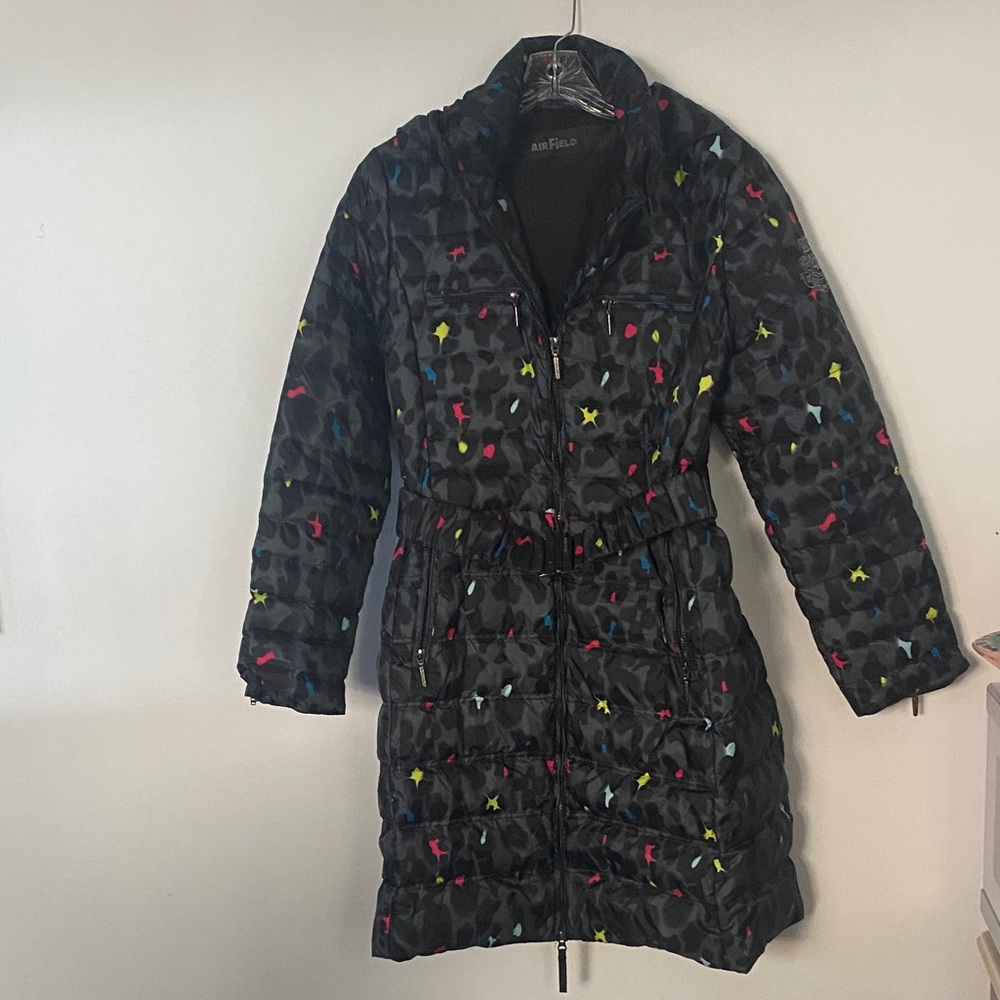 AirField Black Puffer Coat with Colorful Accents